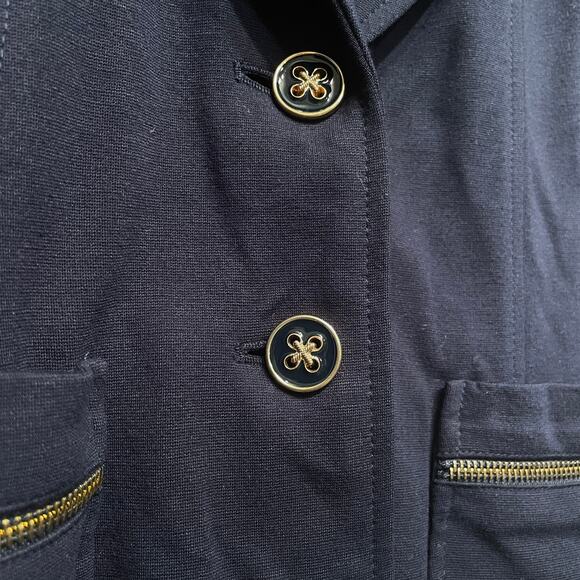 Vintage Y2K Cache Blazer 2 | Navy, Gold Enamel Buttons, Zip Pockets, Career - Picture 6 of 7